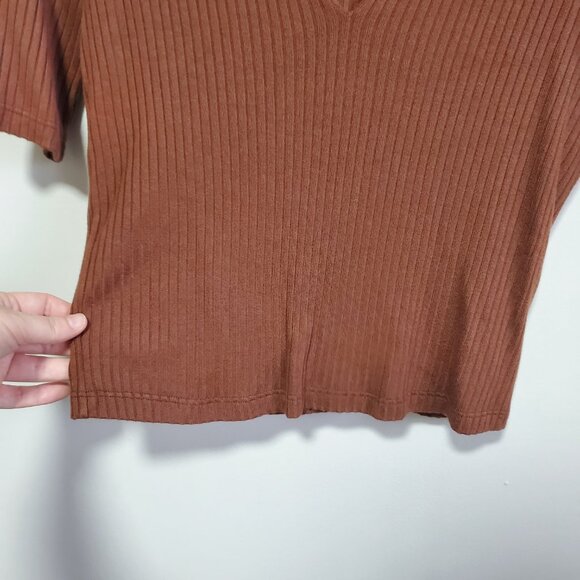 REFORMATION Thomas Knit Top Shirt Ribbed Collared V-Neck Chestnut Women's Small - Picture 6 of 14